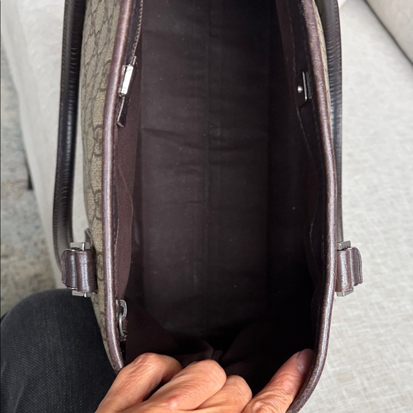 Gucci Beige Monogram Canvas Tote with Dark Brown Leather Accent - Picture 6 of 7